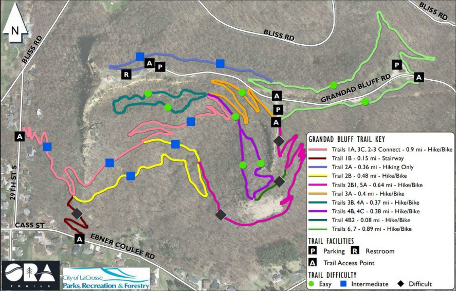 Map of new Grandad Bluff trails